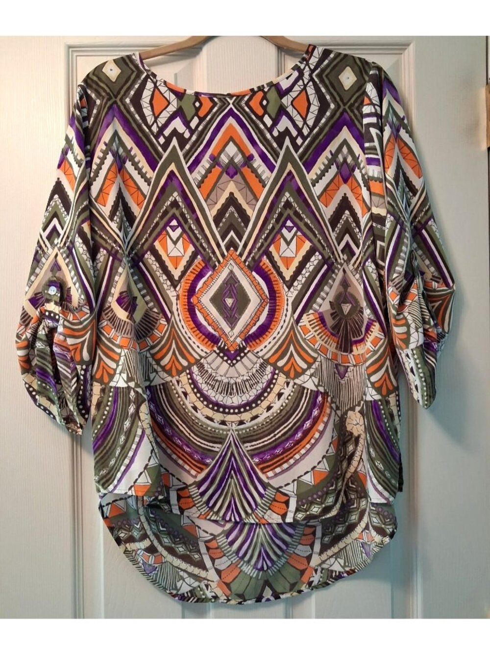 Chico's Geometric Print Womens Size L Tunic Top 3/4 Sleeves & Rounded Hemline - Picture 3 of 12